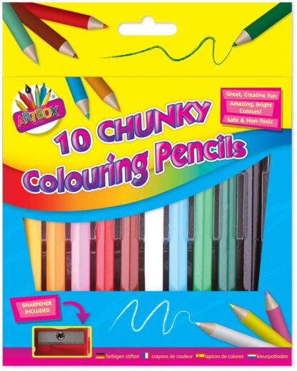 10 Chunky Colouring Pencils & Sharpener