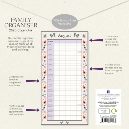 Family Organiser Calendar Gifted Stationery: 2025 Square Calendar - Image 2